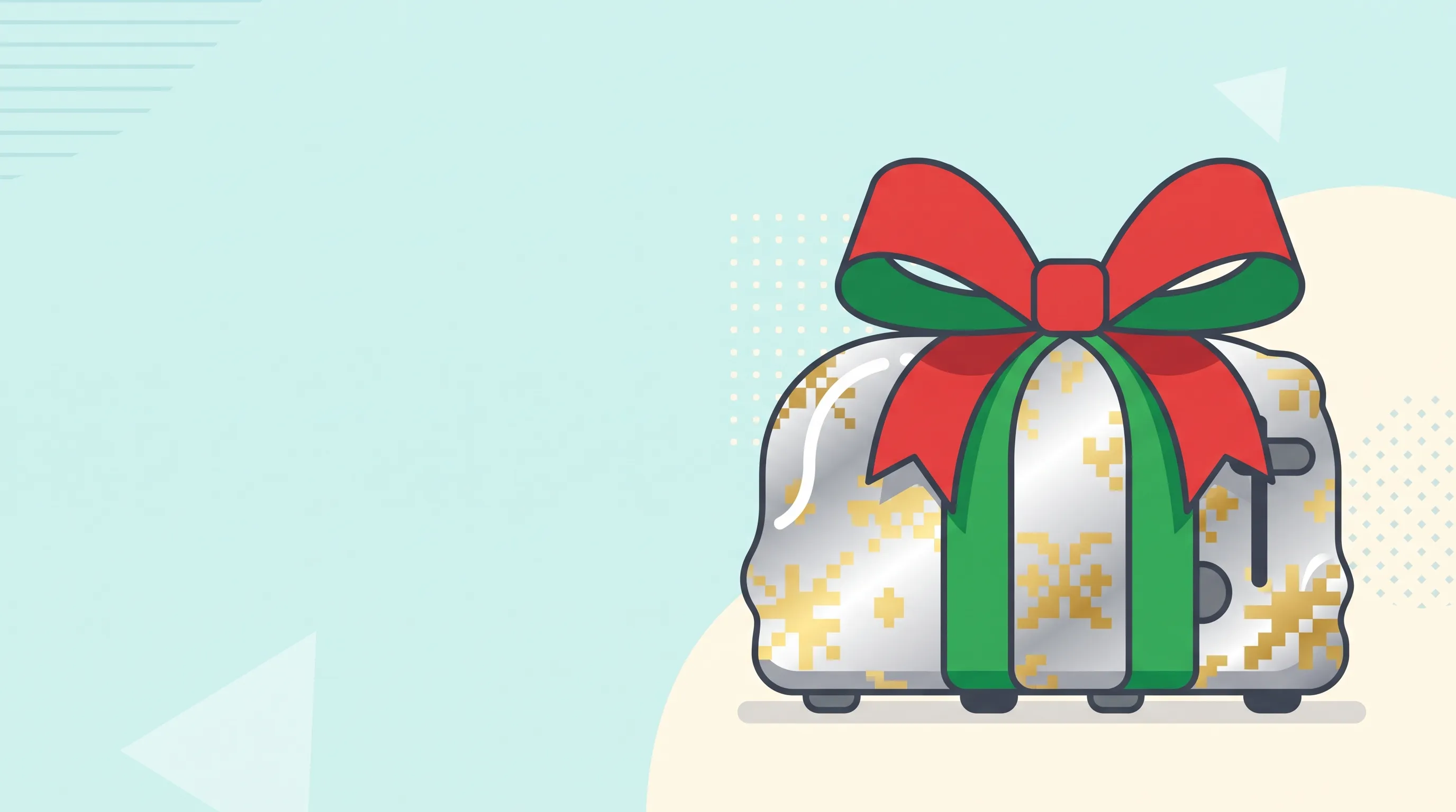 Illustration of an awkwardly wrapped white elephant gift